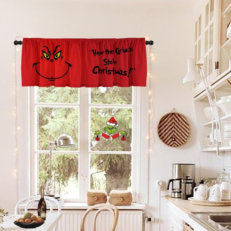 SUNWISHA Kitchen Curtain Valances - Whimsical Red Xmas Decor for Windows - Short Bathroom & Laundry Curtains - 52x18inch - Image 3